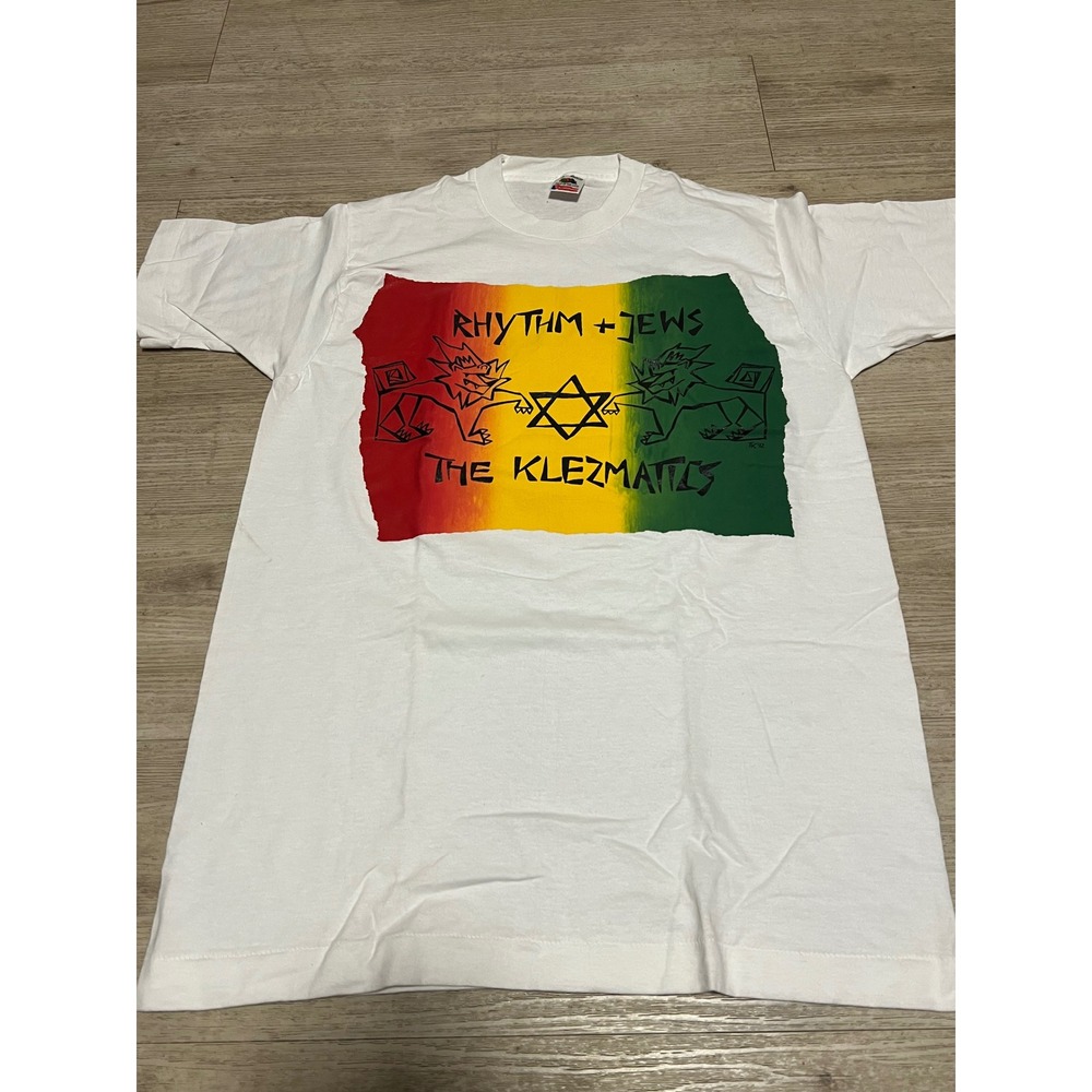 The Klezmatics Rhythm and Jews Vtg White Shirt Sz M 90s Yiddish Music NYC